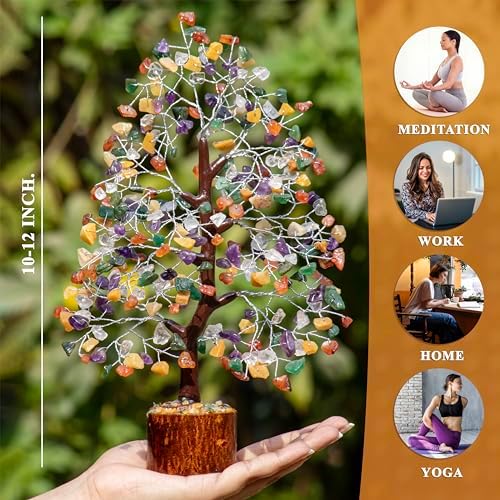 BEZAVO Mix Chakra Tree Gemstone and 7 Chakra car Hanging Ornament (Set of 2) Reiki Healing Crystals feng Shui Good Luck Tree Home Office Kitchen décor Gift BEZAVO