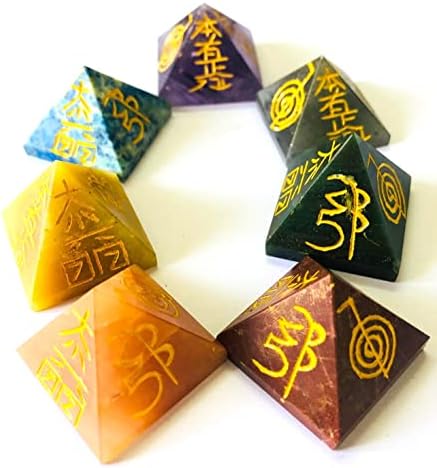 crystalmiracle Seven Chakra Usui Reiki Symbols Engraved Feng Shui Pyramid Set Crystal Healing Gift Wellness Peace Meditation Vaastu Handcrafted CRYSTALMIRACLE