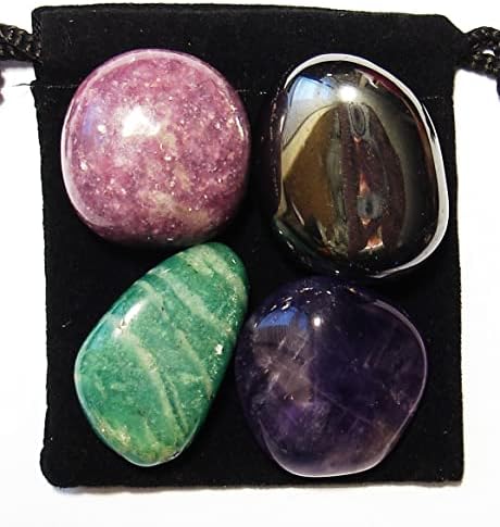 The Magic Is In You ADHD/ADD Relief - Professionally Selected Tumbled Crystal Healing Set with Pouch & Description Card - Amazonite, Amethyst, Hematite, and Lepidolite Genuine Crystals The Magic Is In You