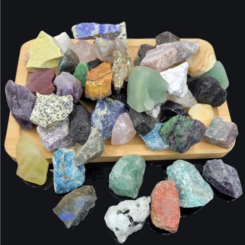 50Pcs+ (3.6lb) Natural Rocks for Tumbling,30Kinds Bulk Gemstone Raw Crystals Rough Stones for Polishing Wicca & Reiki Crystal Healing,Blue Apatite,Black Tourmaline,Citrine (Mix Color) SeeuFun