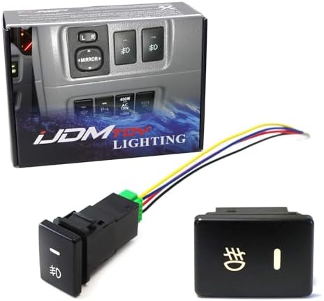 iJDMTOY Factory Style 4-Pole 12V Push Button Switch w/LED Background Indicator Lights Compatible with Fog Lights, DRL, LED Light Bar, etc (200 Series Toyota, 33x22mm) IJDMTOY