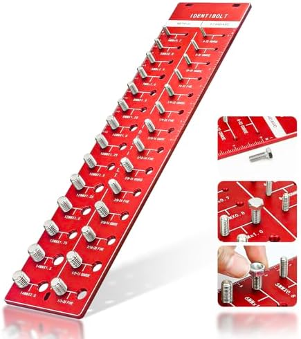 Nut and Bolt Thread Checker, Bolt Size and Thread Gauge, Bolt and Nut Identifier Gauge with 14 Metric &14 Standard Sizes, Solid Aluminum Identibolt, Wall Mountable Design Vcan Active