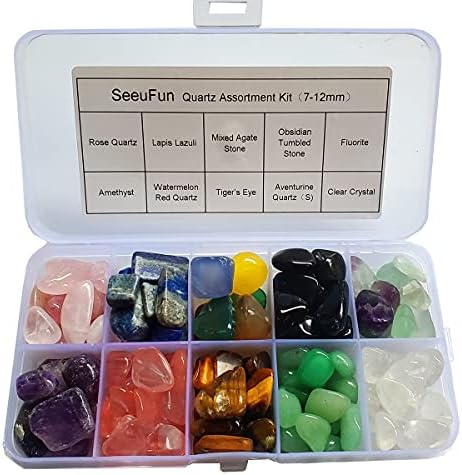 SeeuFun Quartz Crystal Stones Tumbled Chips Stone Home Indoor Decorative Gravel Tiger's Eye,Rose Quartz,Amethyst,Fluorite SeeuFun