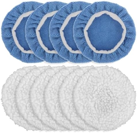 10Pcs Buffer Bonnets for 5-6 inch Car Polisher Pad Bonnet 5-6 Inch Buffing Pad Bonnets Polishing Bonnets Buffing Bonnets Microfiber Waxer Bonnet Buffing Pad Cover Buffer Bonnet, 4*Microfiber+6*Woollen Psyqtsuary