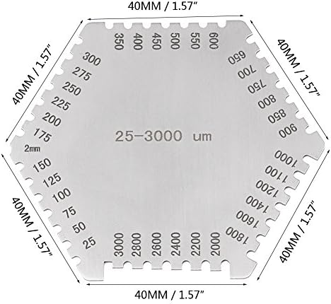 Wet Film Thickness Gauge Hexagon Wet Film Comb Mil Scale High Stainless Steel 25-3000um Thickness Gauge for Paint Vanish Thickness Measurement Yosoo Health Gear