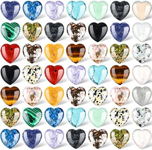 72 Pcs Natural Heart Shaped Crystal Stones 0.8 Inch Worry Stones Bulks Assorted Heart Palm Pocket Healing Carved Love Heart Stones Mini Heart Gemstone Decor for Witchcraft Meditation (Classic Style) Nuenen