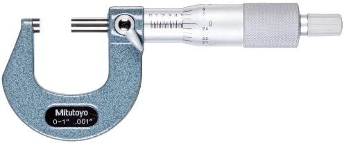 Mitutoyo 103-259 Outside Micrometer, Baked-enamel Finish, Ratchet Stop, 0-1" Range, 0.001" Graduation, +/-0.0001" Accuracy, Angled Frame Mitutoyo