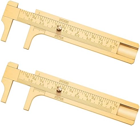 Konohan 2 Pcs Brass Vernier Caliper Pocket Caliper Handy Caliper Measuring Mini Tool Double Scale Sliding Gauge Metal Pocket Ruler for Bead Wire Jewels Rings Measurement (Stylish Style) Konohan