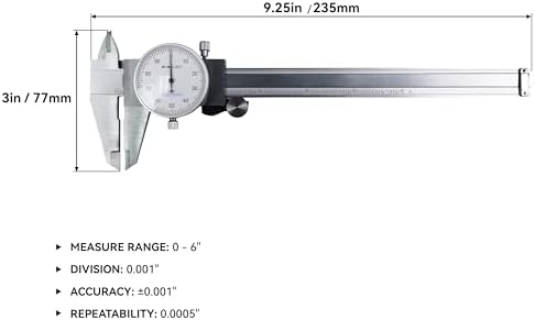 HFS(R) 0-6" Carbon Steel 4 Way Imperial Dial Caliper .001" Shock Proof Hfs