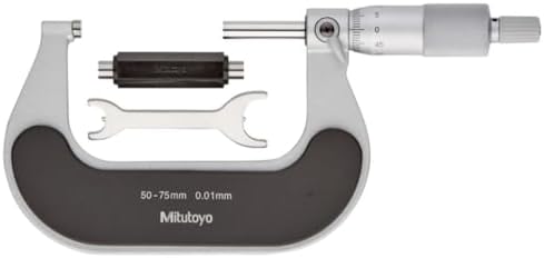 Mitutoyo 102-301 Outside Micrometer, Heat Insulated Frame, Ratchet Stop, 0-25mm Range, 0.01mm Graduation, +/-0.002mm Accuracy Mitutoyo