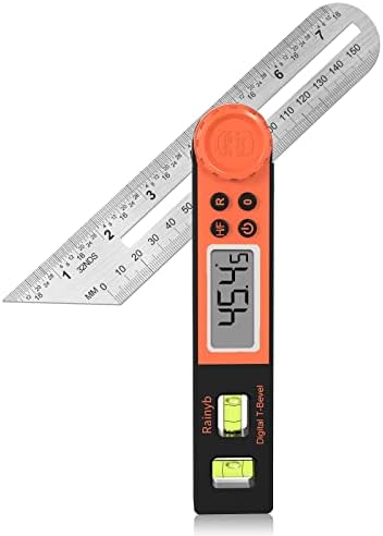 Digital Angle Finder Protractor 0-360 Degree T-Bevel Gauge & Protractor with Horizontal Vertical Bubble & Full LCD Display for Woodworking, Metalworking, Construction Rainyb