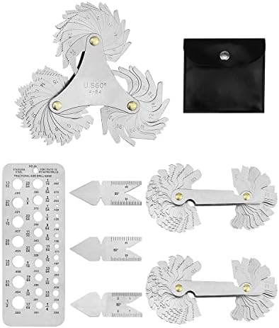 7 PCS Screw Thread Pitch Cutting Gauge Tool Set for Industrial Measurement, 3 PCS Center Gage 1 PC Drill Gauge, 1 America Type 1 Metric America Type 1 Metric Imperial US, Stainless Steel Pnyzik