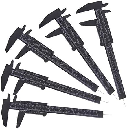 TamBee 6Inch 150mm Mini Caliper Double Scale Plastic Vernier Caliper for Jewelry Sliding Gauge Ruler Measuring Tool 5PCS(Black) TamBee