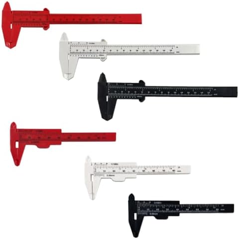 6 Pack Mini Caliper Plastic Vernier 80mm +150mm Sliding Gauge Ruler mm/in Scale Measure Tool for Student Office House Shop Workspace School Jewelry (3 Inch + 6 Inches Black White Red) ThtRht