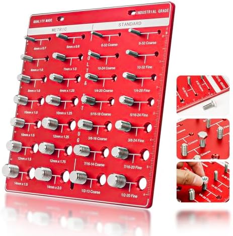 Nut and Bolt Thread Checker, Bolt Size and Thread Gauge, Bolt and Nut Identifier Gauge with 14 Metric &14 Standard Sizes, Solid Aluminum Identibolt with Inch and Centimeter Ruler Vcan Active