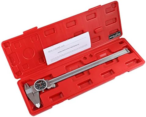 Accusize Industrial Tools 0-12'' by 0.001'' Black Face, Red Needle, Dial Caliper Stainless Steel in Fitted Box, P920-B212 Accusize Industrial Tools