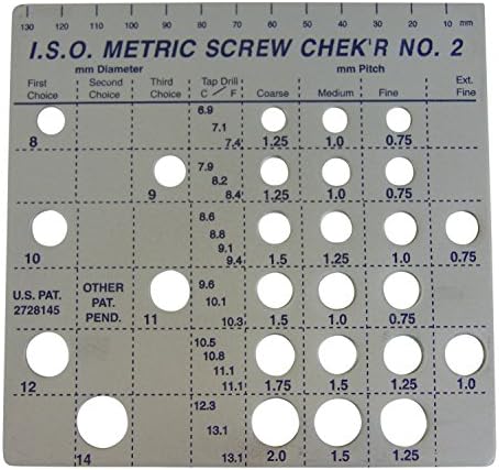 Screw Chek'r Metric Screw Thread Size Gauge No. 2 (8MM to 14MM) 1/8 Inch Heavy Gauge Steel Screw Checker, Made In USA, chrome, 02130 Screw Chek'r