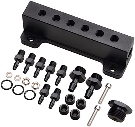 6 Port Vacuum Block Intake Manifold Kit Fuel Wastegate Turbo Boost 1/8NPT Compatible with Boost Controllers and Meters,for Racing Cnraqr