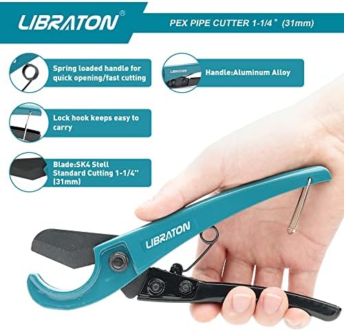 Libraton PEX Cutter 1-1/4", 5PCS Pex Pipe Cutters, PEX Tube Cutter 1/8" to 7/8", PEX Pipe Cutting Tools for PEX, PVC (Thin), PPR Plastic Libraton