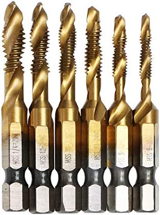 AUTOTOOLHOME 6 Pack Titanium Combination Drill Tap Bit Set Screw Tapping SAE 6-32NC 8-32NC 10-24NC 10-32NC 12-24NC 1/4-20NC Autotoolhome