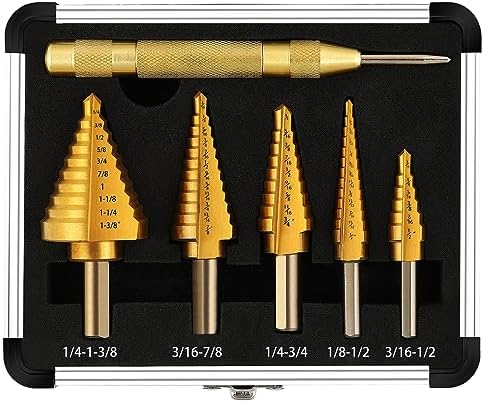 COMOWARE Hex Shank Cobalt Step Drill Bit with Two Spiral Flutes - 10 Step Sizes (1/4” – 1-3/8”) - Ideal for Metal, Stainless Steel, Aluminum, Wood, and Plastic Comoware