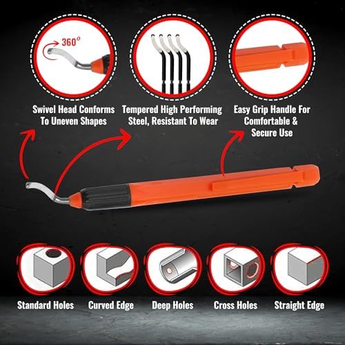 AFA Tooling - Deburring Tool with 10 Extra High Speed Steel Swivel Blades - Works on Metal, Resin, PVC Pipes, Copper, Plastic and 3D Printed Edges - Plumbing & 3D Printing Burr Removal Reamer Tool AFA Tooling Approved for Automotive