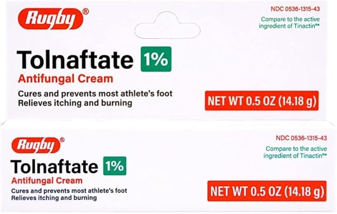 Rugby Tolnaftate 1% Antifungal Cream (Крем) - 0.5 oz (Унции) - Relieves Itching & Burning from Athlete's Foot RUGBY LABORATORIES