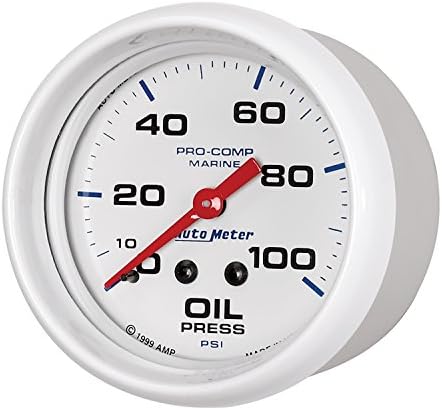 AutoMeter Gauge, Oil Pressure, 2 5/8", 100Psi, Mechanical, Marine White (200777) Auto Meter