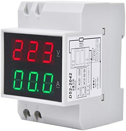 Voltage Ampere Meter, Digital Voltage Ampere Meter DIN-RAIL High Accuracy Double Display Voltmeter Ammeter AC80-300V AC0-99.9A Yunir