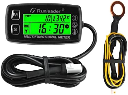 Runleader Multifunction Tach Hour Meter,Engine Temperature Gauge,Alert RPM/Temp,Maintenance Reminder,Initial Hours Setting for Bicycle Lawn Tractor Compressor Generator Snowmobile and Gas Powered Runleader