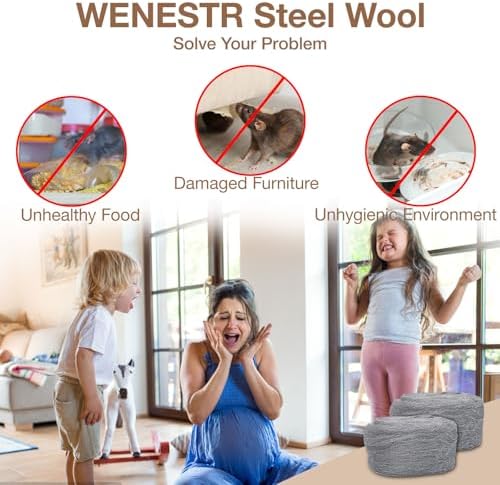 Steel Wool Mice Control - 1 Pcs 2.36"×9.84Ft Steel Wool for Wall Hole/Gap Filler - Best Thing to Get Rid of Mice - Keep Animals Away from Cracks,Siding,Pipeline,Vents in Garden/House/Garage/Kitchen Wenestr