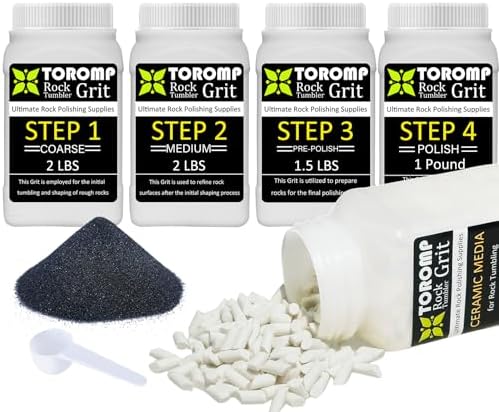 Toromp 3 LBS Rock Tumbler Grit and Polish Refill Kit - Tumbling Grit Media, Polish Up to 20 lbs. of Rocks, Works with Any Rock Polisher & Tumbler Supplies (4 Step -3 LBS)… Toromp