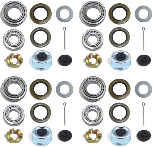 4Sets 7000 LB Boat Trailer Axle Bearing Kits, 25580 14125A Bearing Kits, 21333TB/10-10 Grease Seals,22333TB/10-36 Grease Seals 2.72" Dust Caps and Rubber Plugs Cotter Pins for #D42 Spindle IBroPrat