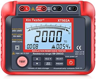 1000V High Voltage Insulation Resistance Tester，Auto Earth Grounding Resistance Meter，Megohmmeter with 2000 Counts LCD Display, XT501A Xin Tester