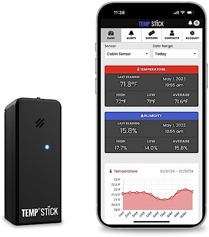 Temp Stick Remote WiFi Temperature & Humidity Sensor, Data Logger. No Subscription. 24/7 Monitor, Unlimited Text, App & Email Alerts. Made in America. Use with Alexa, IFTTT. Monitor Anywhere, Anytime Ideal Sciences