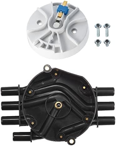 Motoforti Ignition Distributor Set, Brass Terminals Distributor Cap and Rotor Kit, for GMC Sierra 1500 1999-2007, Plastic, 10452458 10452457, Black, 1 Set Motoforti