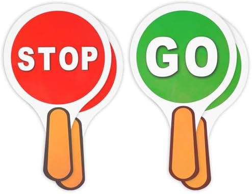 Thinp 4 Pack Stop and Go Sign,Handheld Sign Lights Double Sided Stop & Go Sign Red & Green Stop Sign for Kids PVC Waterproof Crossing Guard Road Signs for Kids Teaching Traffic Safety,10 X 2 Inches Thinp