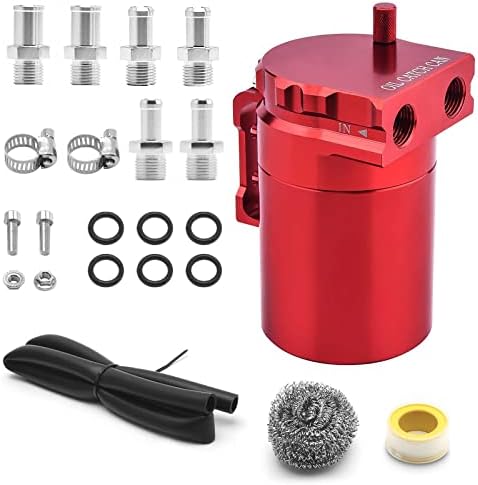 350ml Universal Oil Catch Can 0046 Aluminum Polish Baffled Reservoir Car Oil Catch Can Kit with 3/8" Fuel Line/6 Fittings/Stainless Steel Wool/Thread Seal Tape/Necessary Screws,Blue Bomling