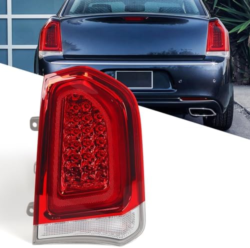 FIONE Full LED Tail Lights Compatible with Chrysler 300/300C 2015-2023 Sedan 4Dr Factory Style Black Trim Tail Light Rear Brake Lamp Replacement Left Driver Side LH Fione