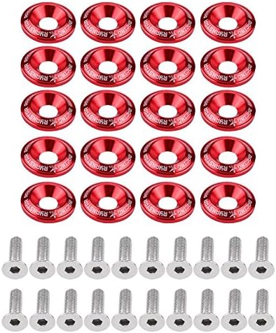 20pcs Aluminum Bumper Washer, Engine Bumper Washer Bolt Kit(Red) Keenso