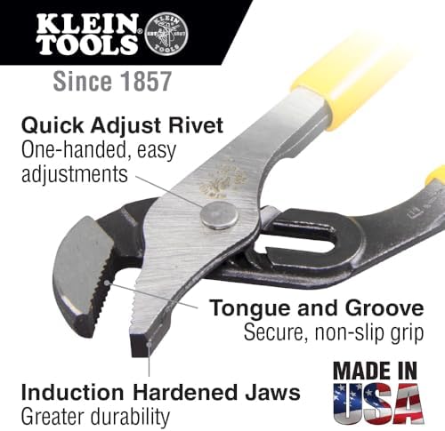 Klein Tools J502-10 Pliers, Adjustable Jaw Pump Pliers, Tongue and Groove, with Dual Material Handles, 10-Inch Klein Tools