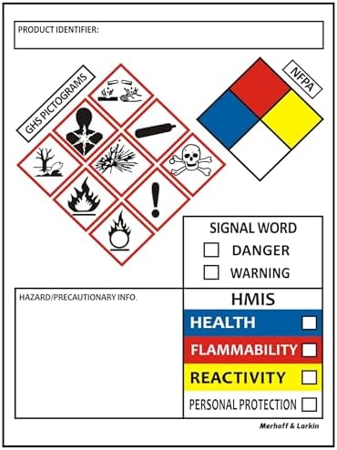 Этикетки данных SDS OSHA 10 x 7,5 см для безопасного обращения с химикатами | Рулон из 100 наклеек MSDS с пиктограммами GHS и перфорированными краями Merhoff & Larkin