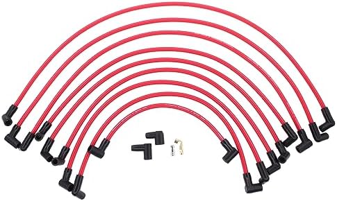 MOTOKU 9Pcs Red 90° Boots -8.5mm Spark Plug Ignition Wires Harness Kit for Chevrolet SBC 350 383 400 Motoku