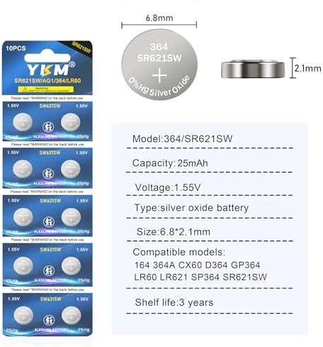 Батарейки для часов 364 SR621SW AG1 364/363 LR621 V364 1,55 В, 10 штук Ykm