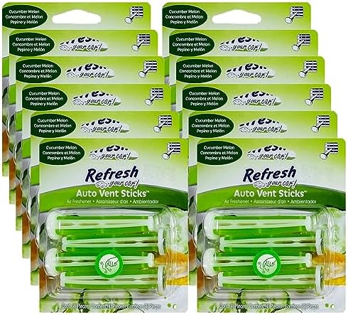 Ароматизатор для автомобиля Refresh Your Car! Vent Sticks, 12 штук, аромат огуречной дыни, нейтрализатор запахов Refresh Your Car