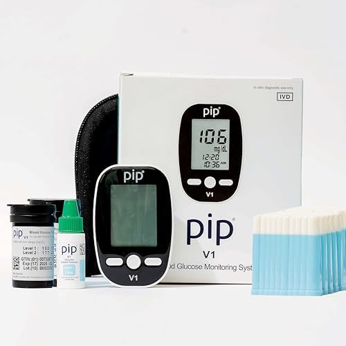 Pip Blood Glucose Monitor Travel Kit, 100 Glucometer Strips, 100 Lancets, 1 Blood Sugar Monitor, Blood Sugar Test Kit with Control Solution, Diabetes Travel Testing Kit, Pre-loaded Lancets Pip