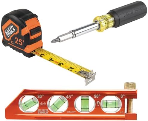 Набор инструментов для разметки из 3 предметов: измерительная лента, магнитный уровень и битовая отвертка Klein Tools