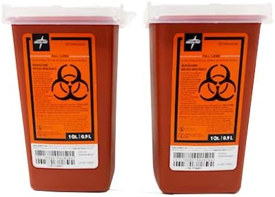 Medline Portable Sharps Containers with Lids, Red, 1 Qt. - Pack of 2, Compact & Secure Medical Waste Disposal Solution for Healthcare Professionals Medline