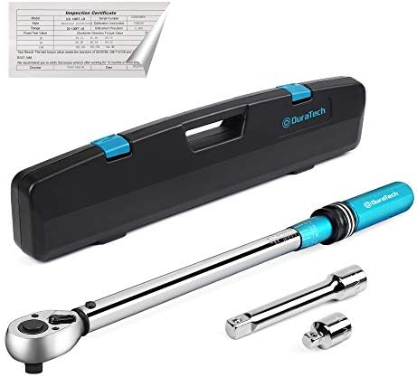 DURATECH 1/2-Inch Drive Click Torque Wrench, 30-160 Ft-lb, with Socket Adapter, Extensions Bar, Storage Case Included Duratech