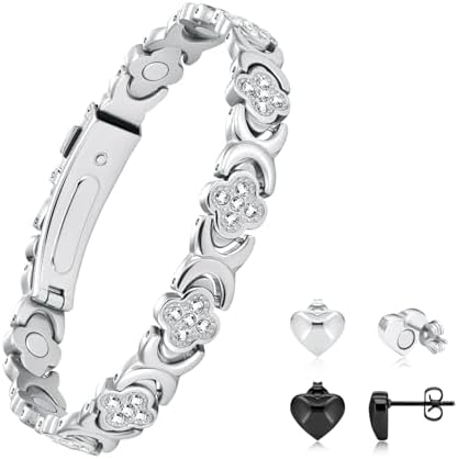 Feraco Magnetic Bracelets & Earrings for Women with Effective Magnets, Stainless Steel Bracelet with Sparkling Zirconia, Infinite Symbol Feraco